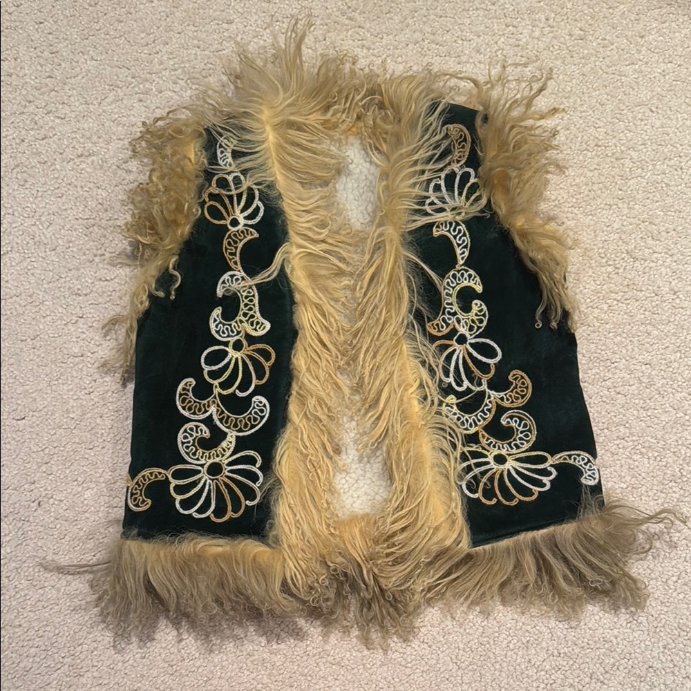 1970s Bohemian Suede Afghan Embroidered Vest